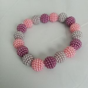 Hand crafted New iridescent pink pearl pastel beaded statement Bracelet